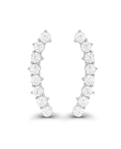 Macy's Cubic Zirconia Pave Curved Ear Climbers In Sterling Silver (also In 14k Gold Over Silver) In White