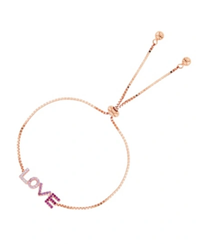 Macy's Cubic Zirconia Micro Pave Love Adjustable Bolo Bracelet In Sterling Silver (also In 14k Rose Gold Ov In Pink
