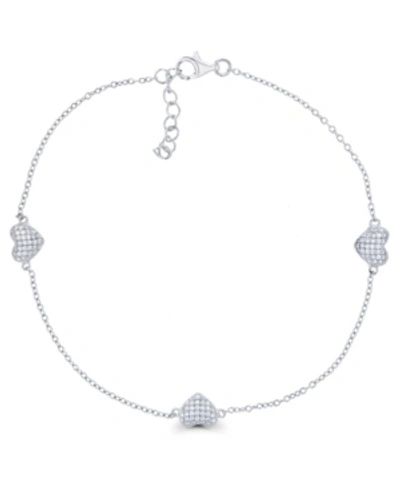 Macy's Cubic Zirconia Micro Pave Triple Hearts Bracelet In Sterling Silver In White