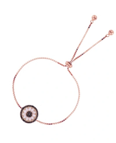 Macy's Cubic Zirconia Morganite Round And Baguette Wheel Adjustable Bolo Bracelet In 14k Rose Gold Over Ste In Pink
