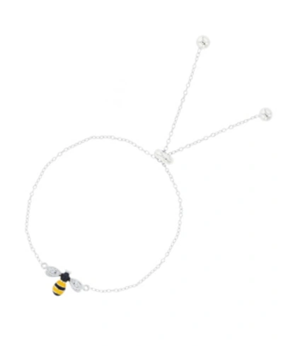 Macy's Cubic Zirconia Enamel Bee Adjustable Bolo Bracelet In Sterling Silver (also In 14k Gold Over Silver) In White