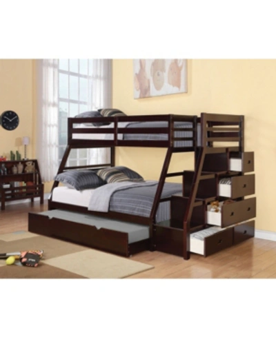 Acme Furniture Jason Twin Over Full Bunk Bed With Storage, Ladder & Trundle In Brown