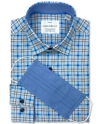 Construct Receive A Free Face Mask With Purchase Of The Con. Struct Men's Slim-fit White/blue Check Dress Shir