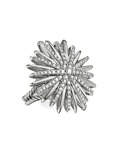 David Yurman 28mm Starburst Ring With Pave Diamonds In Silver