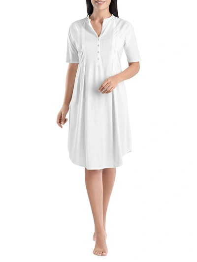 Hanro Cotton Deluxe Short-sleeve Night Gown In White