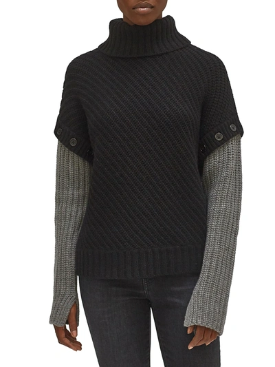 Equipment Aluine Layered Wool-blend Turtleneck Sweater In True Black/gray Flannel
