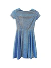 Un Deux Trois Kids' Girl's Glitter Short-sleeve Fit-&-flare Dress In Blue