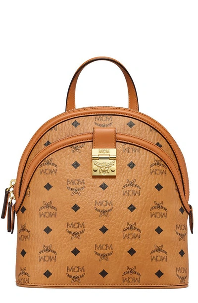 Mcm Small Anna Visetos Canvas Convertible Backpack In Cognac