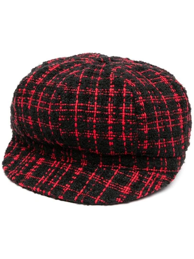 Dolce & Gabbana Black And Red Tweed Baker Boy Hat