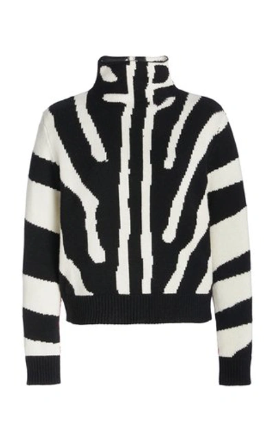 Carolina Herrera Women's Printed Mock Neck Wool And Cashmere-blend Sweater In Black/white