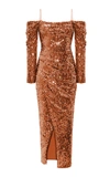 Rasario Draped Sequined Maxi Dress In Brown