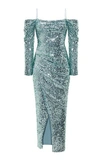 RASARIO DRAPED SEQUINED MAXI DRESS