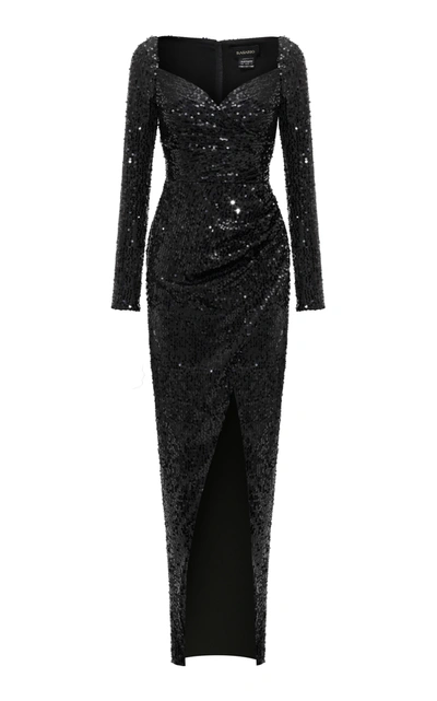 Rasario Draped Sequined Maxi Dress In Black