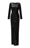 RASARIO DRAPED SEQUINED MAXI DRESS