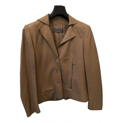 Pre-owned Genny Leather Coat In Beige