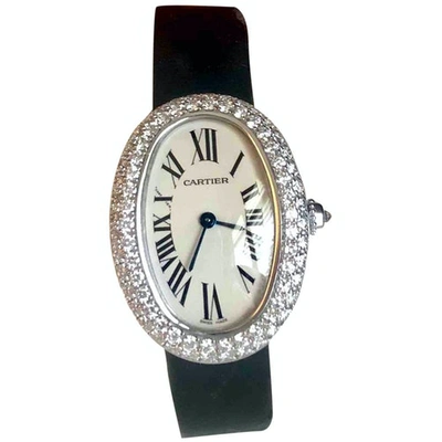 Pre-owned Cartier Baignoire White Gold Watch In Black