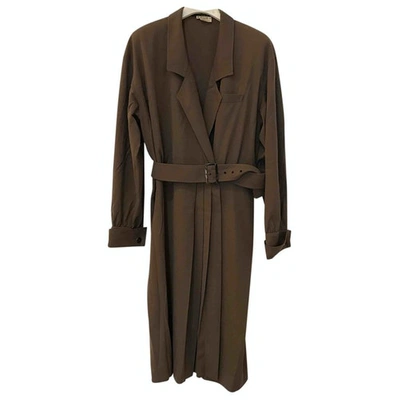 Pre-owned Ferragamo Wool Mid-length Dress In Khaki