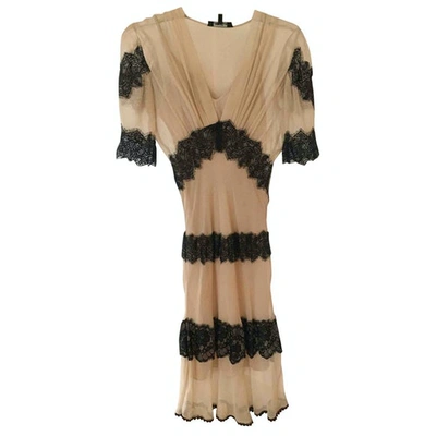 Pre-owned Allsaints Silk Mid-length Dress In Beige