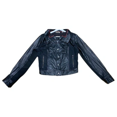 Pre-owned Dkny Leather Jacket In Black