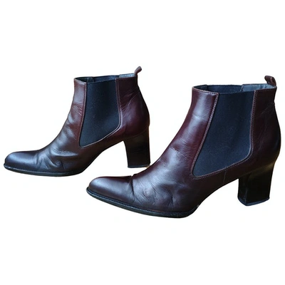 Pre-owned Miu Miu Leather Ankle Boots In Brown