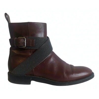 Pre-owned Brunello Cucinelli Leather Biker Boots In Burgundy
