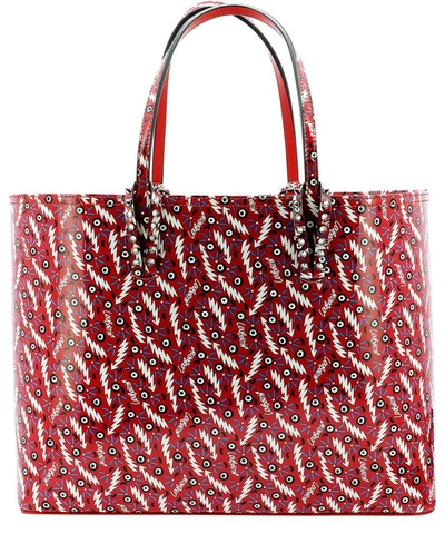 Christian Louboutin Cabata Patent Print Leather Tote Bag In Burgundy
