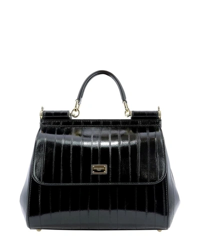 Dolce & Gabbana Sicily Medium Black Leather Handbag