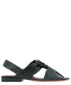 Santoni Braided Leather Sandals In Black  