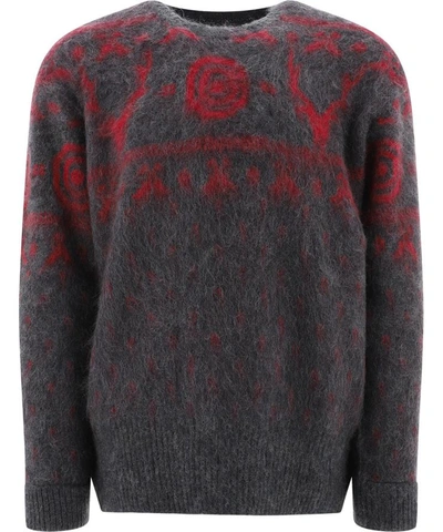 South2 West8 Jacquard Mohair Sweater In Grey
