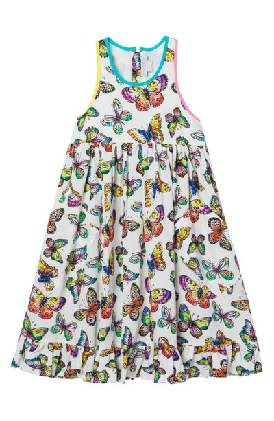 Stella Mccartney Kids' Girl's Butterfly-print Sleeveless Ruffle Dress In H900 Multi