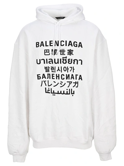 Balenciaga 多语种logo印花棉质连帽卫衣 In White