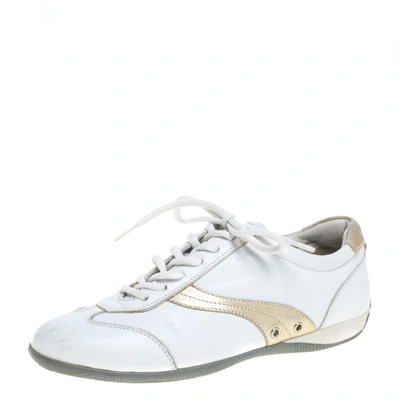Pre-owned Prada S White Leather Lace Up Low Top Sneakers Size 35.5