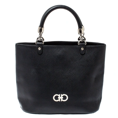 Pre-owned Ferragamo Black Leather Double Gancio Tote