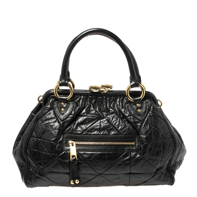 Pre-owned Marc Jacobs Black Crinkled Leather Stam Satchel