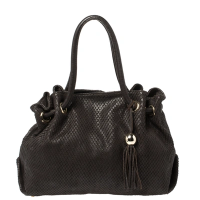 Pre-owned Furla Dark Brown Python Effect Tote