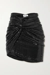 ATTICO ASYMMETRIC DRAPED SEQUINED JERSEY MINI SKIRT