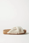 Vince Goren Crisscross Shearling Slide Sandals In Cream