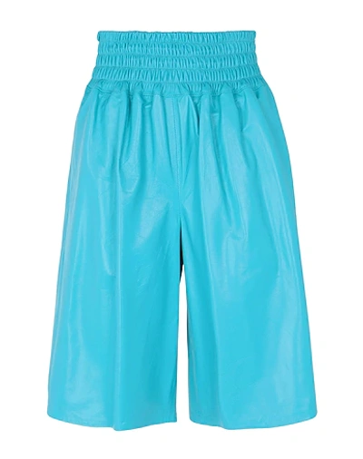 8 By Yoox Leather Pull-on Bermuda Woman Shorts & Bermuda Shorts Turquoise Size 4 Lambskin In Blue