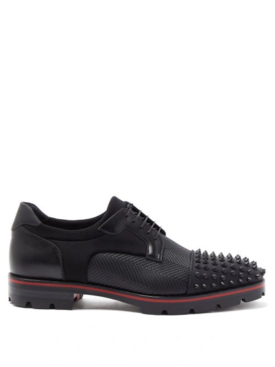 Christian Louboutin Luis Spike-toe Leather And Neoprene Derby Shoes In Black/ Black