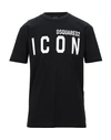 Dsquared2 Men Black Crewneck T-shirt With Maxi Logo Print On The Front In Cotton Man In Black