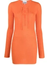 Ganni Recycled Wool Knit V Neck Sweater In Orange