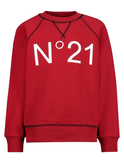 N°21 Kids' Logo Print Cotton Sweatshirt In Red