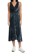 VINCE RUCHED PANELED V NECK DRESS