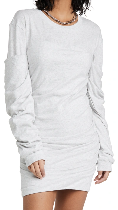 Rta Denim Ruched Long Sleeve Cotton Fleece Dress In Grey