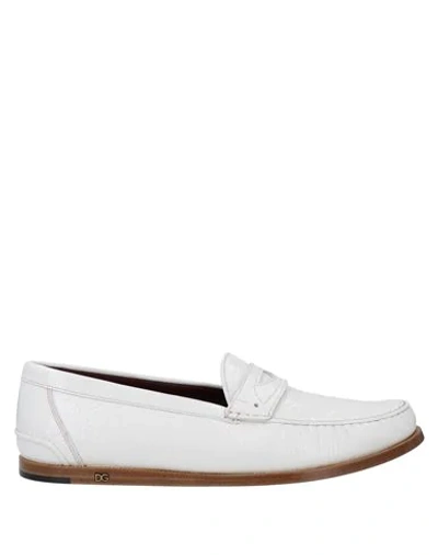 Dolce & Gabbana White Leather Slip On Mocassin Loafers Shoes