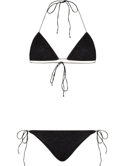 Oseree Crystal Embellished Triangle Bikini In Black