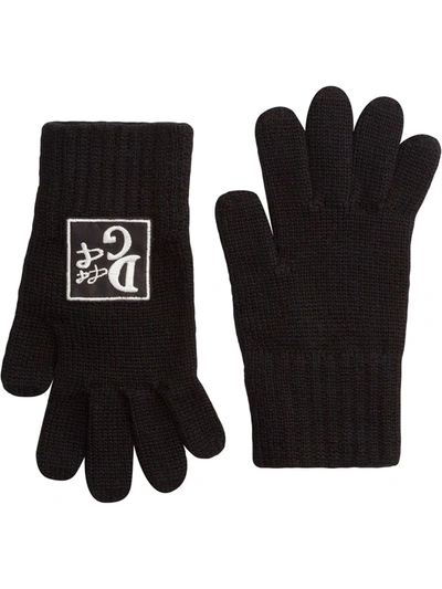 Dolce & Gabbana Kids' Logo-knit Gloves In Black