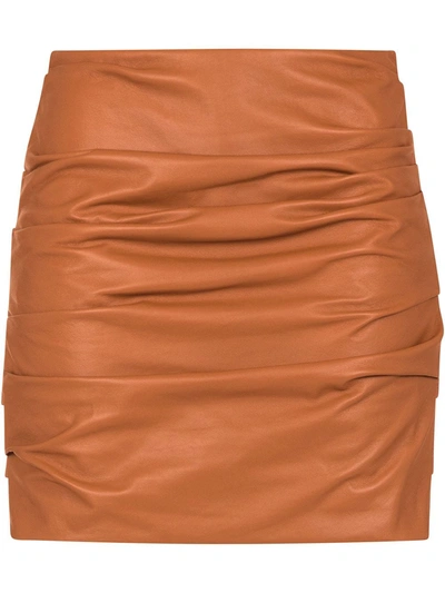 Dolce & Gabbana Brown Lambskin High Waist Mini Pleated Skirt