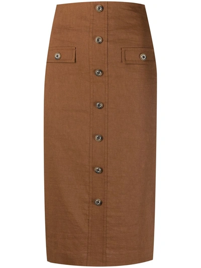 Pinko Buttoned Pencil Skirt In Brown