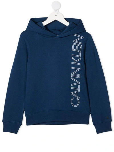 Calvin Klein Kids' Logo-print Cotton Hoodie In Blue